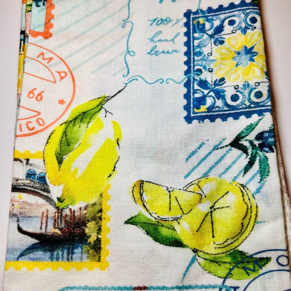 2 Italian Theme Kitchen Tea Towels Lemons Amalfi Coast Landmarks Food Postmarks - Picture 6 of 12